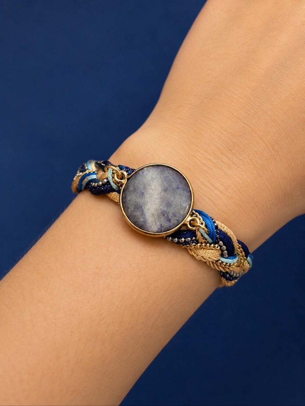 3/$30 LAURA JANELLE Fabric Chain Braided Gemstone Focal Anklet or Bracelet